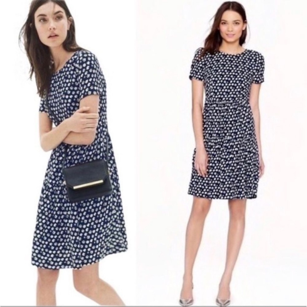 J Crew Blurred Floral Tiered Short Sleeve Navy Blue Dress Ditzy‎ Floral A1380
